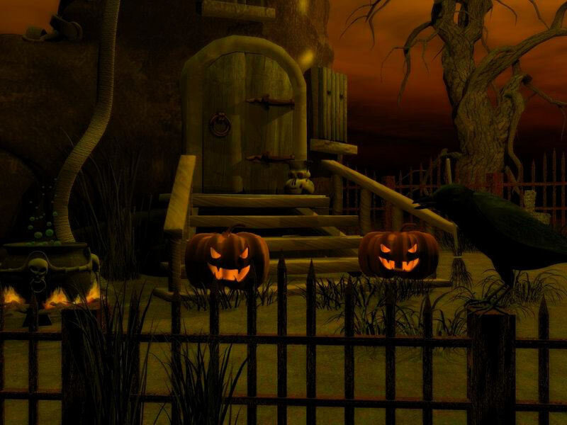 Halloween cottage at dusk
