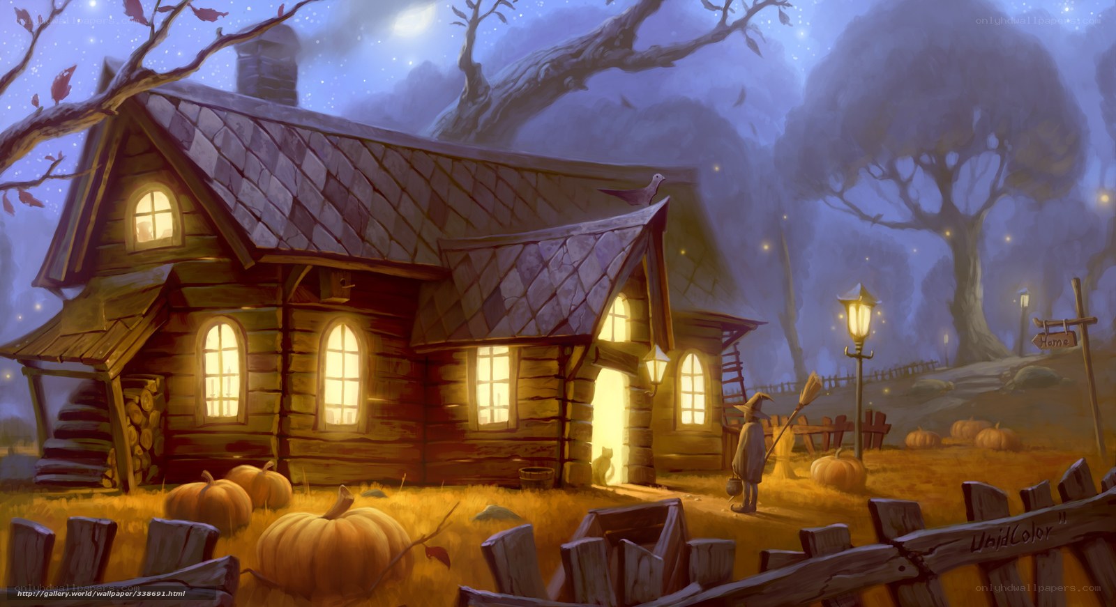 Halloween cottage at night
