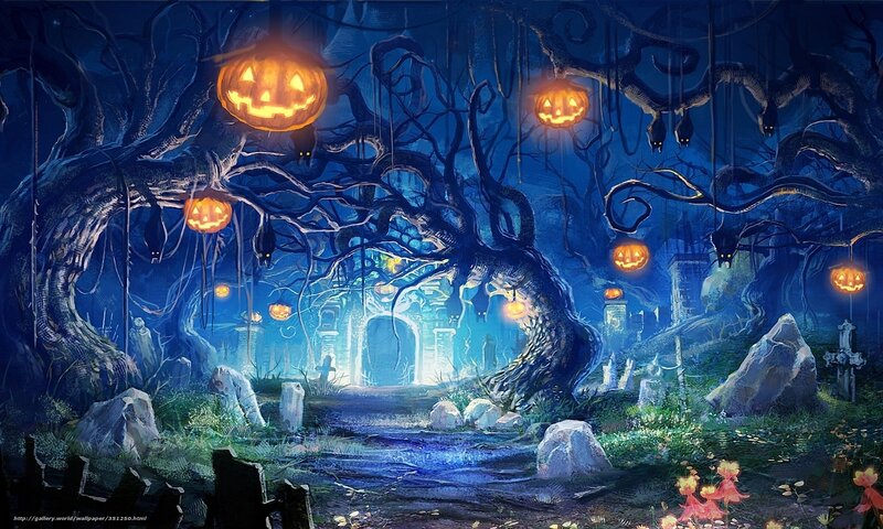Halloween forest at night