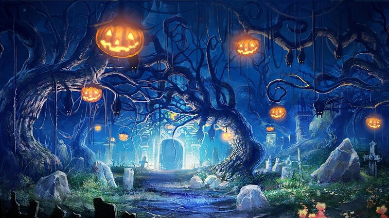 Halloween Forest with Pumpkins