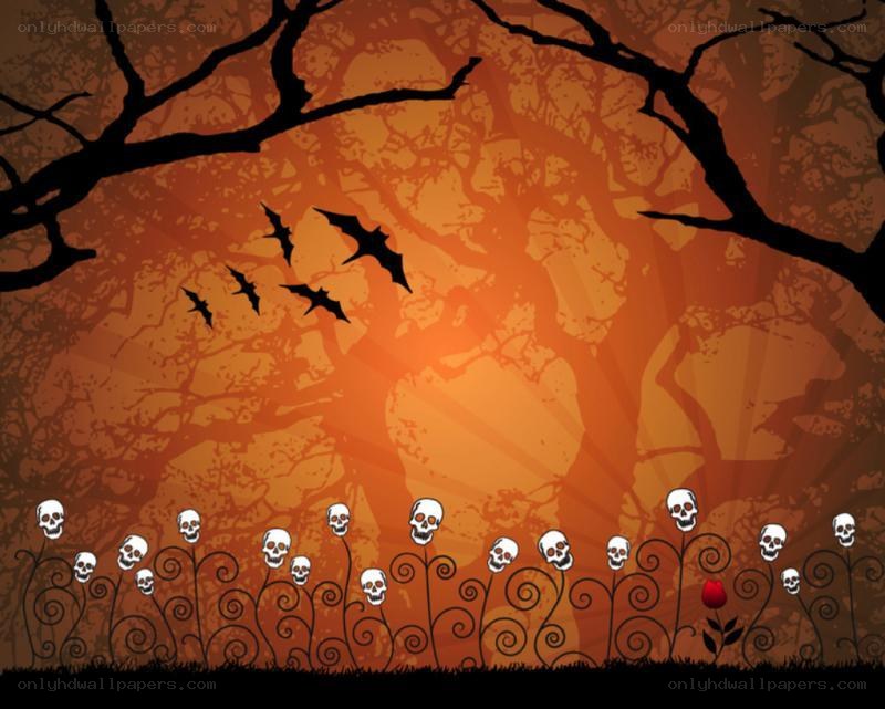 Halloween forest with skulls