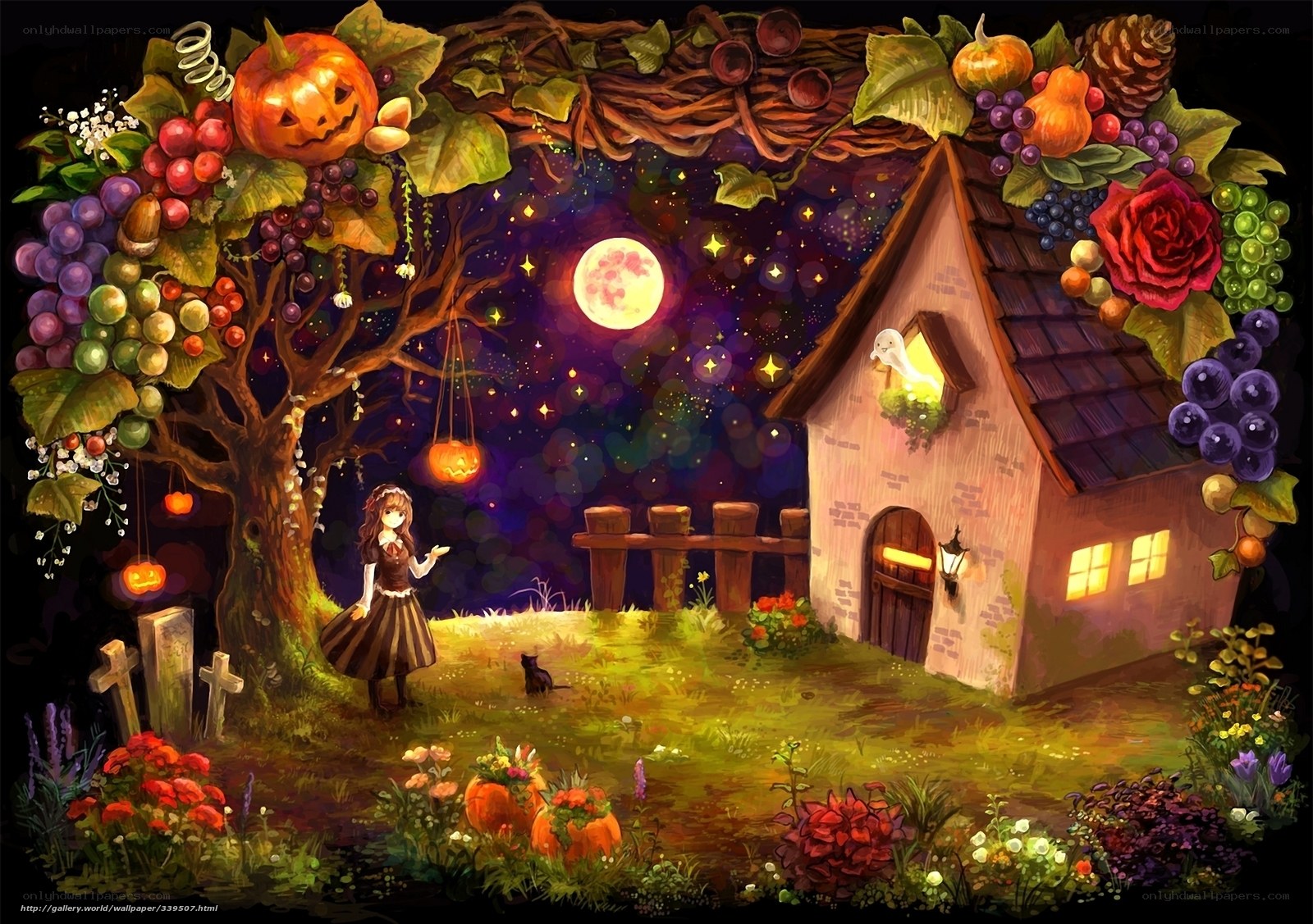 Halloween garden at night