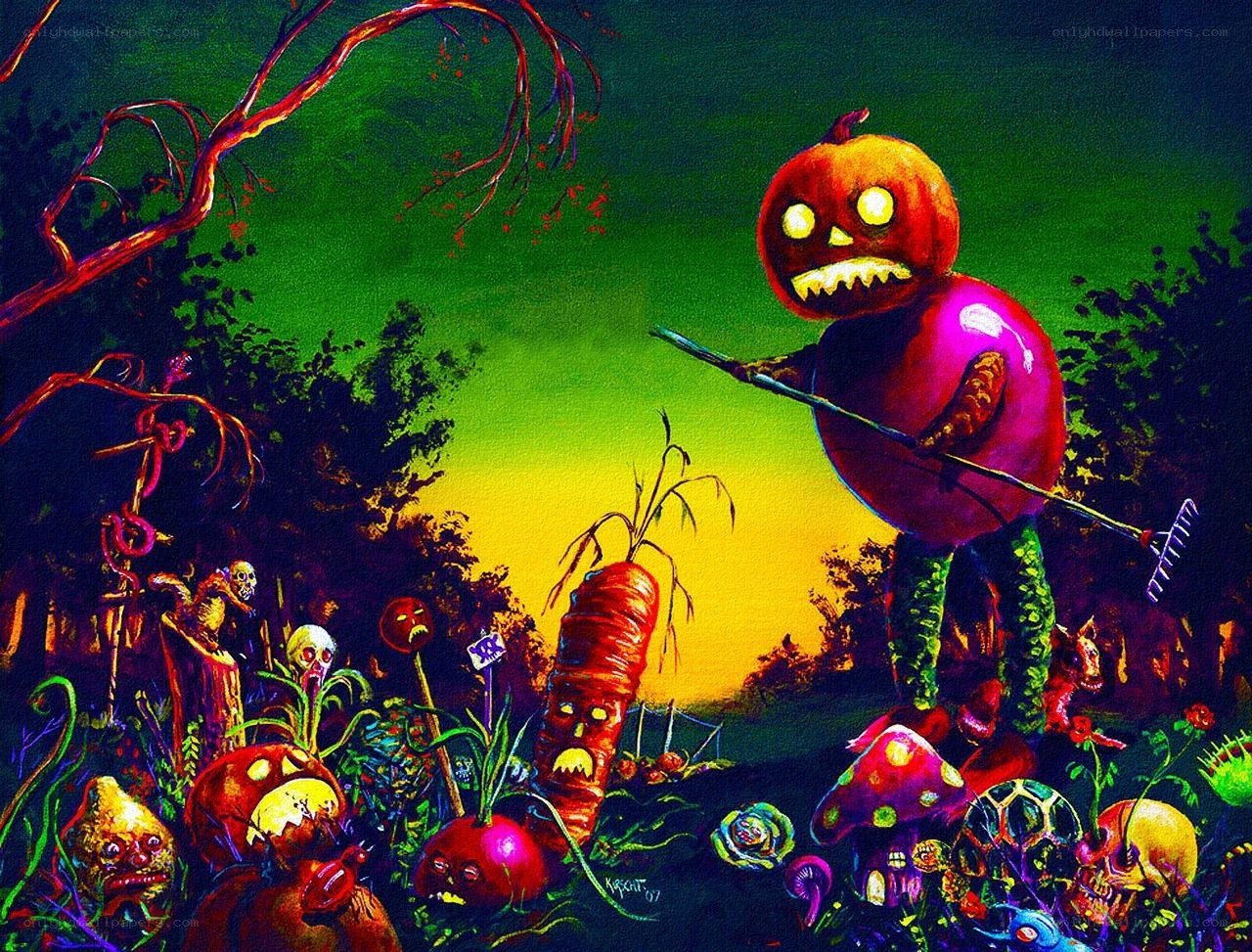 Halloween garden scene