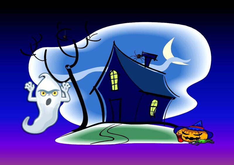Halloween ghost house scene