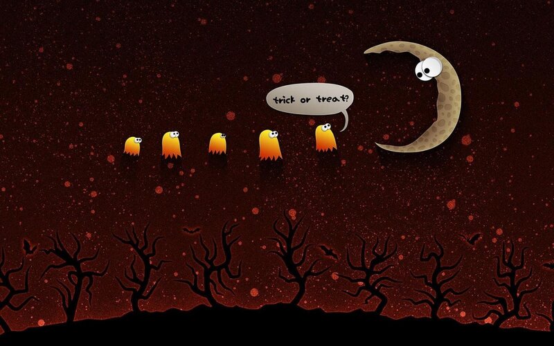 Halloween ghosts and moon