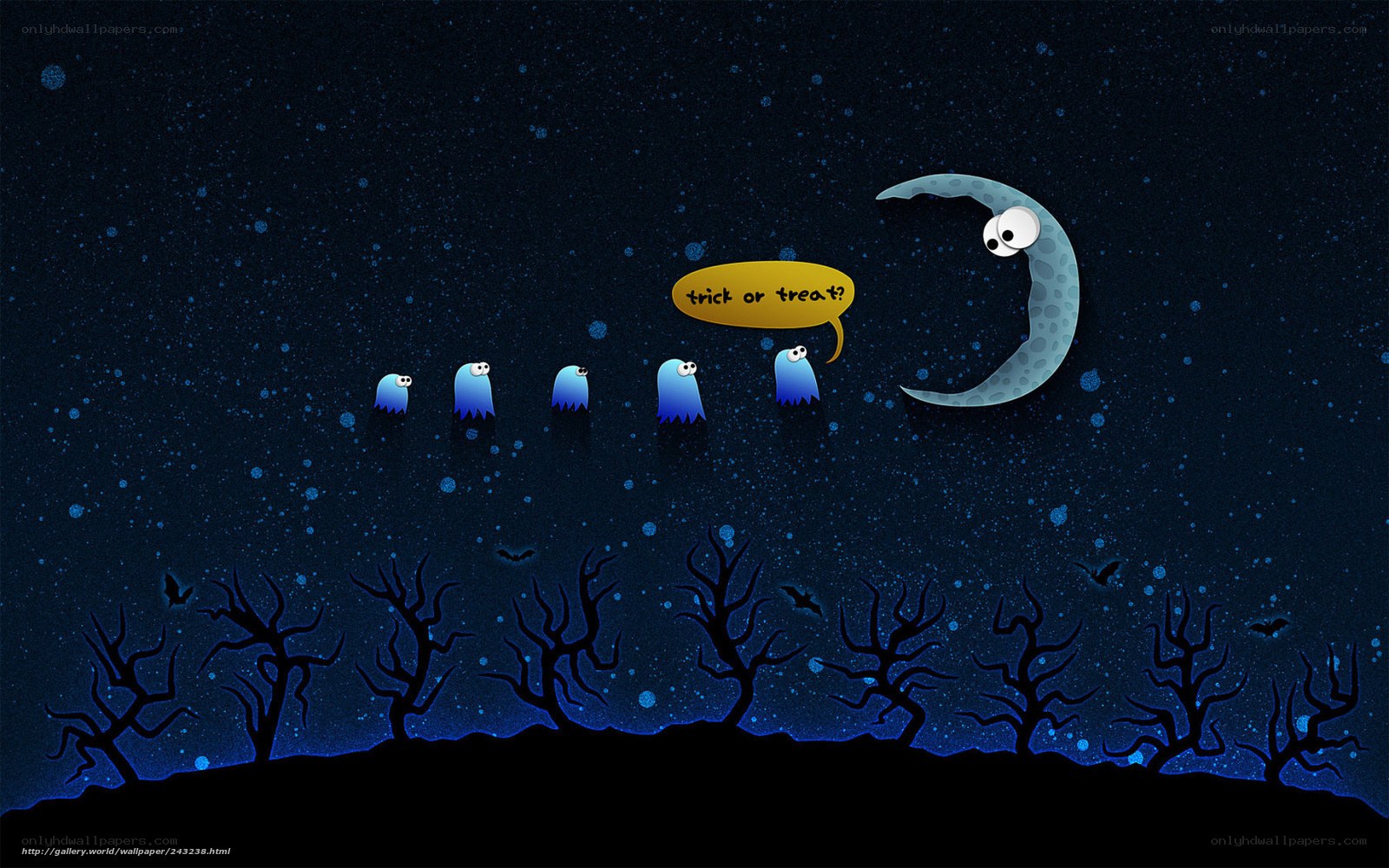 Halloween ghosts and moon