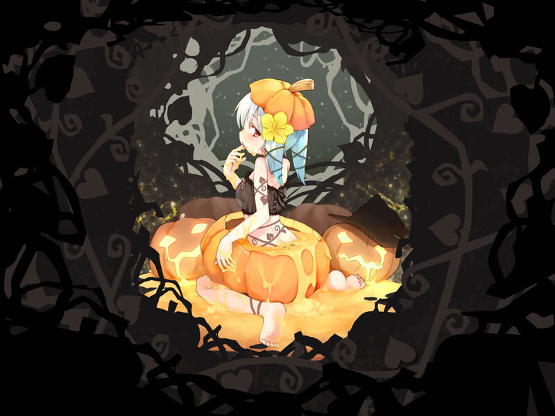 Halloween girl in pumpkin patch
