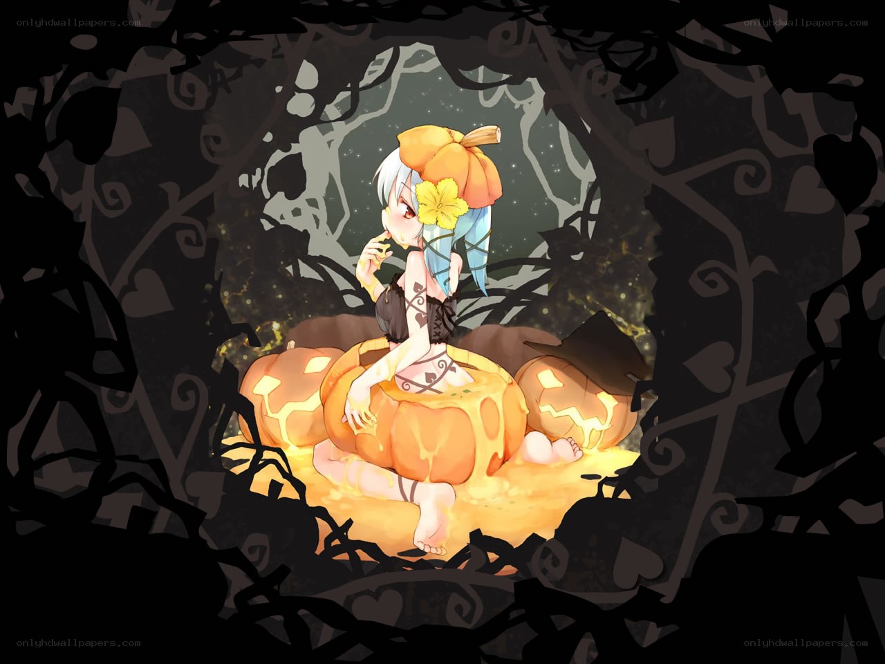 Halloween girl in pumpkin patch