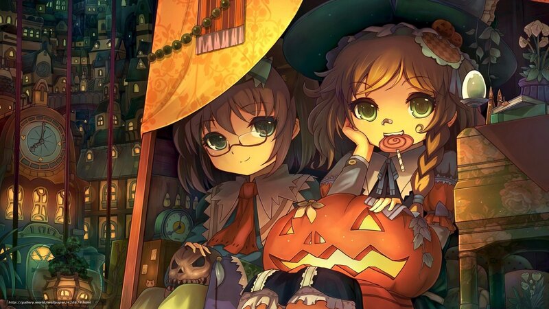 Halloween girls in a town