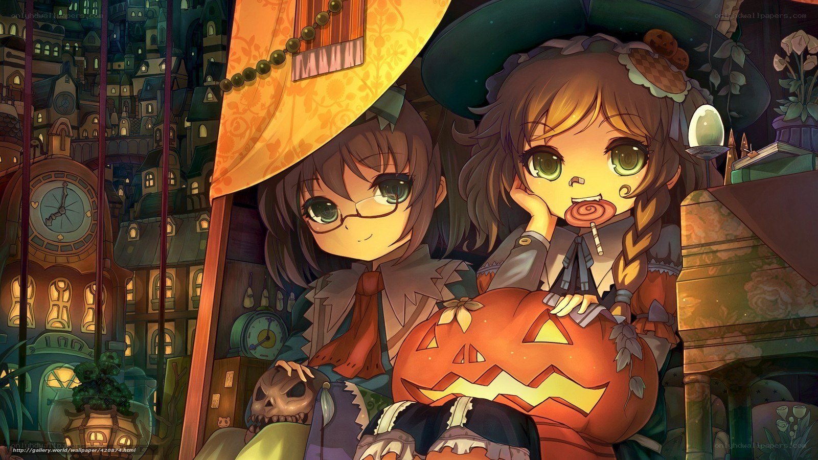 Halloween girls in a town