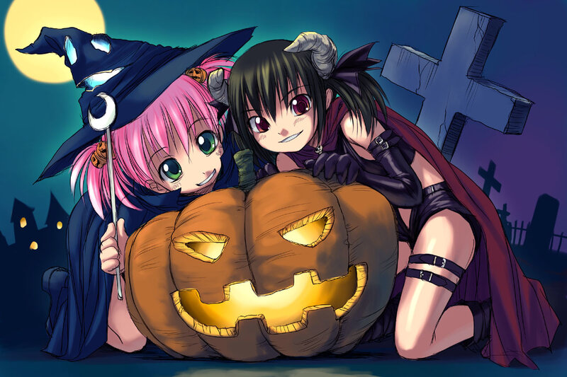 Halloween girls with pumpkin