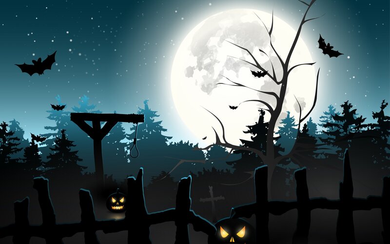 Halloween Graveyard Scene — Blue, Spooky, Night