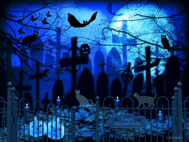 Halloween Graveyard Scene — Blue