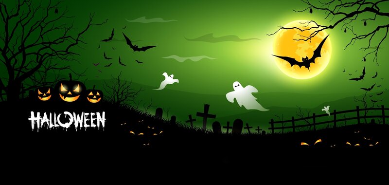 Halloween Graveyard Scene — Green, Spooky, Night
