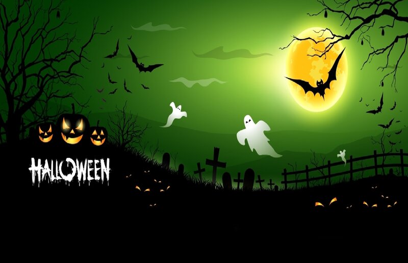 Halloween Graveyard Scene — Green, Spooky