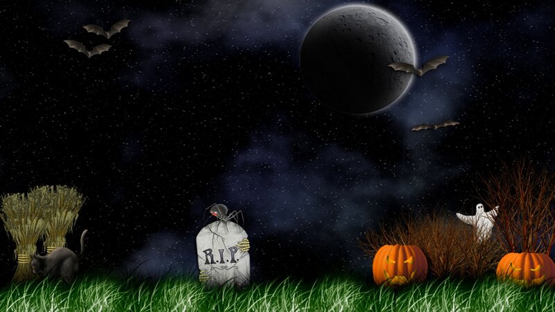 Halloween Graveyard Scene — Green