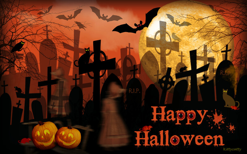 Halloween Graveyard Scene — Orange, Spooky