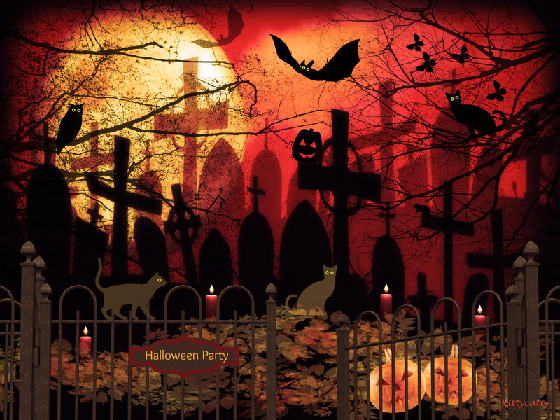 Halloween Graveyard Scene — Red