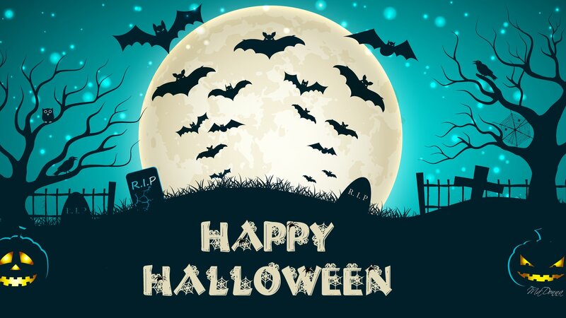 Halloween Graveyard Scene — Teal