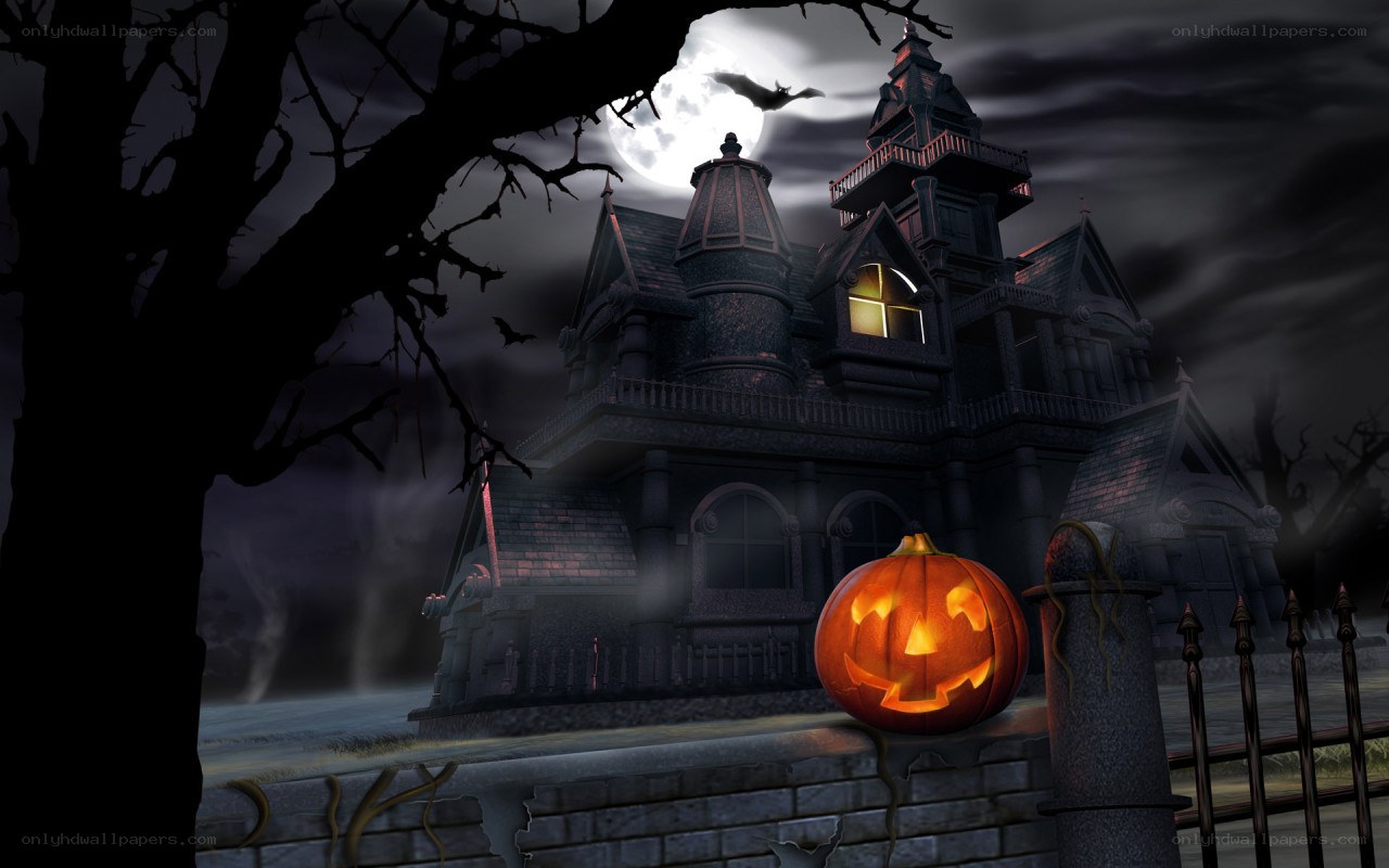 Halloween haunted house scene