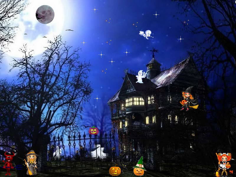 Halloween haunted house scene