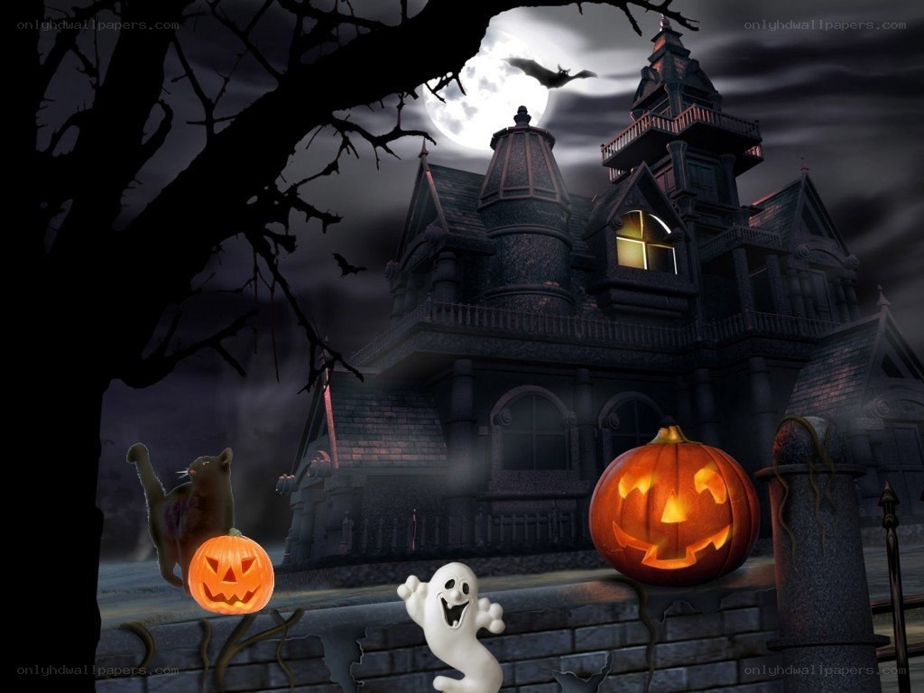 Halloween haunted house scene