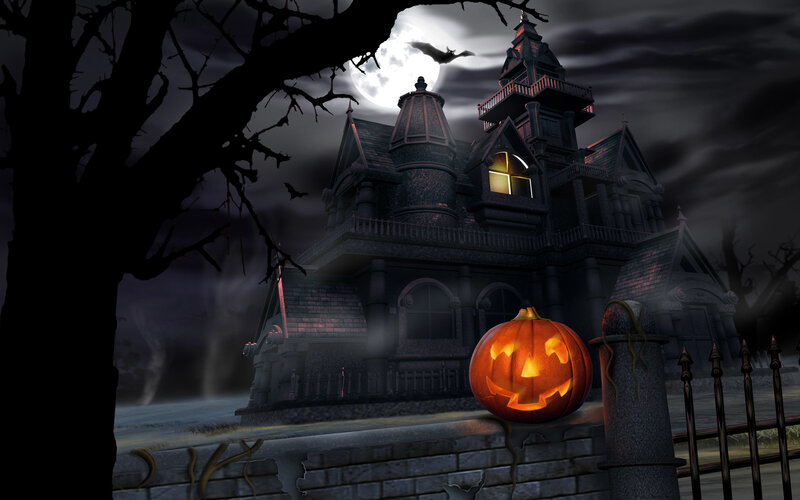 Halloween haunted house scene