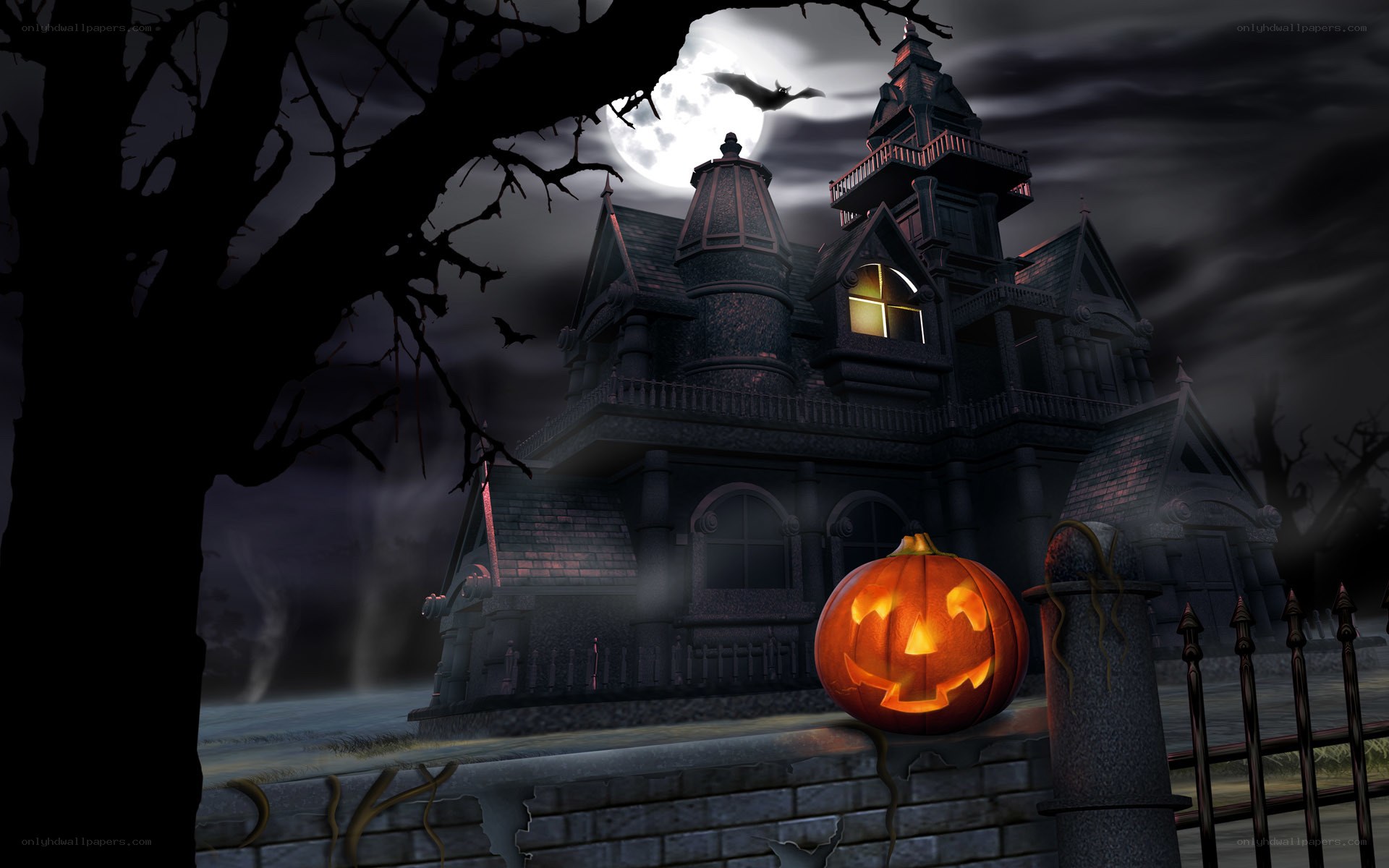 Halloween haunted house scene