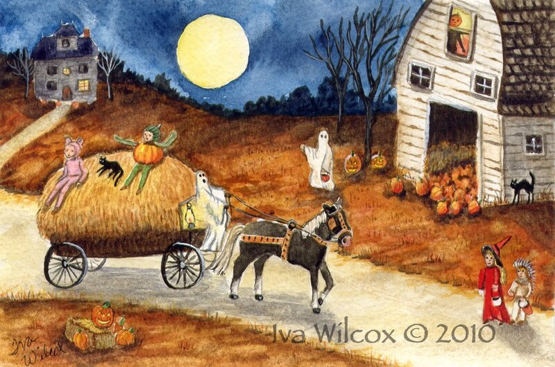 Halloween hayride scene