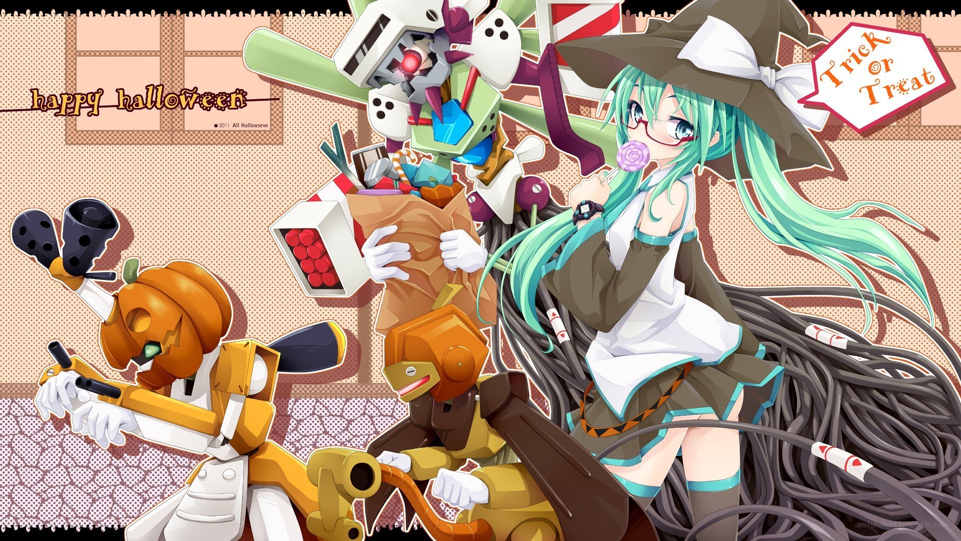 Halloween Miku and robots
