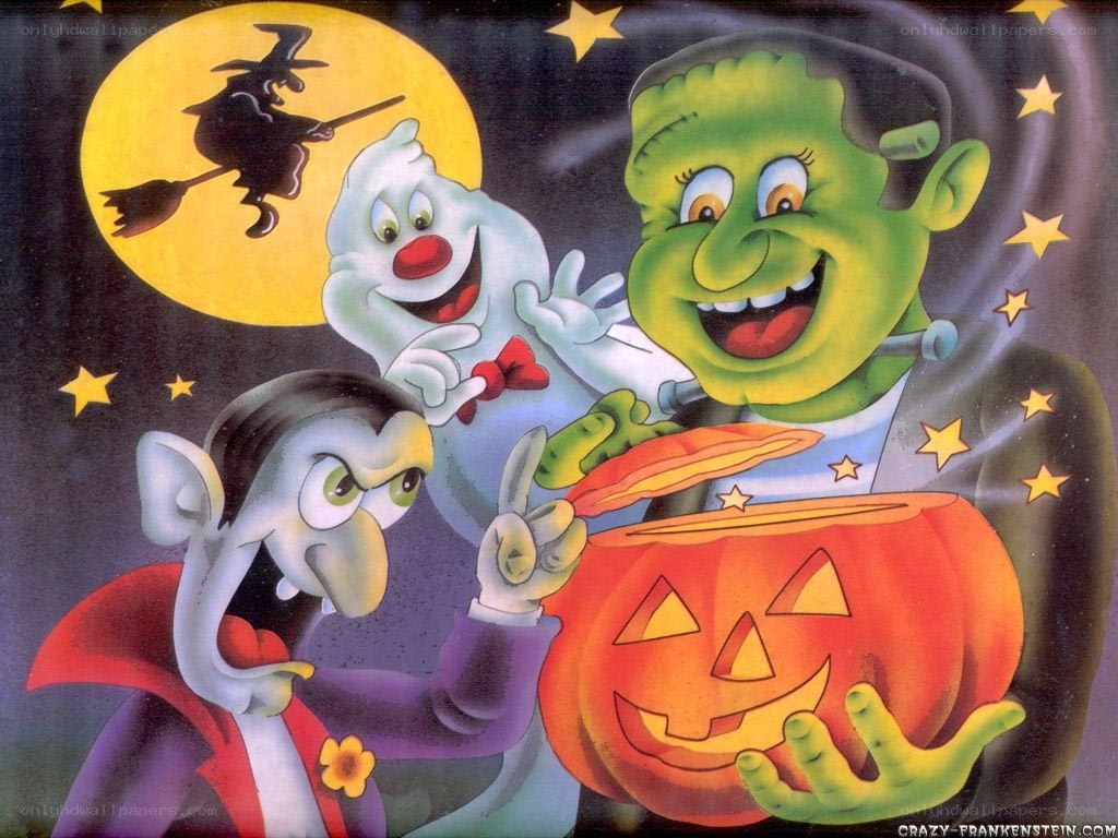 Halloween monsters trick-or-treating