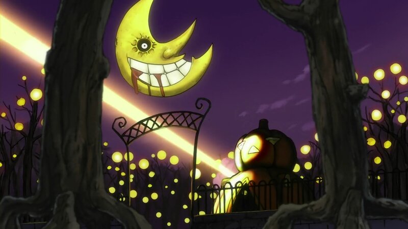 Halloween night with a grinning moon