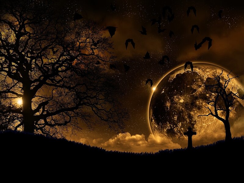 Halloween night with full moon