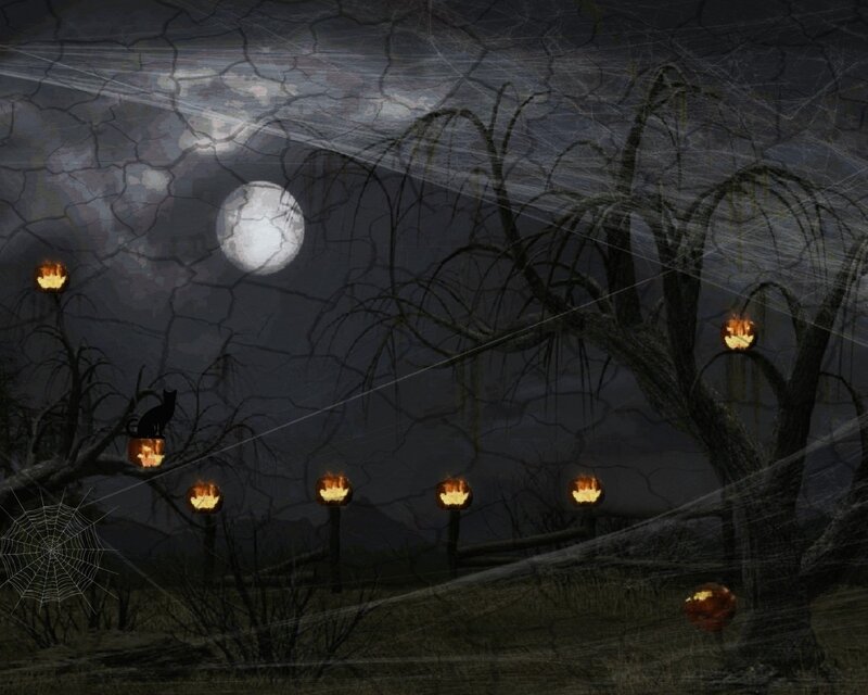 Halloween night with jack-o-lanterns