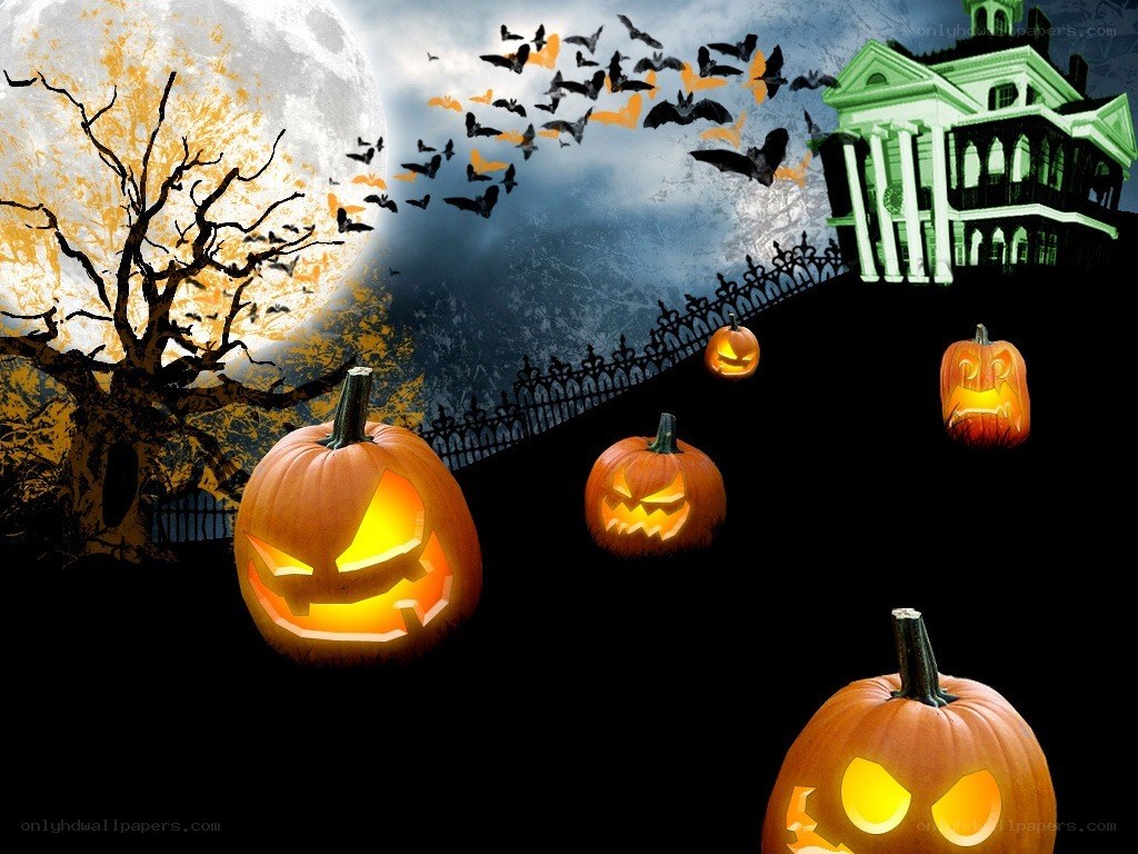 Halloween night with pumpkins