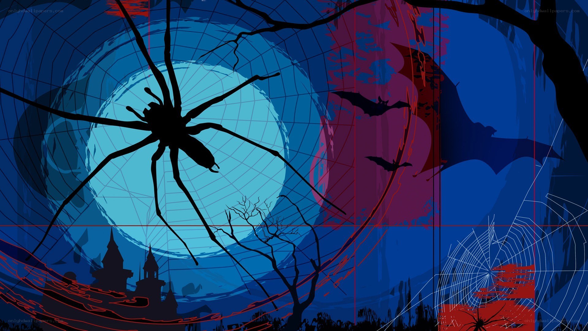 Halloween night with spider and bats