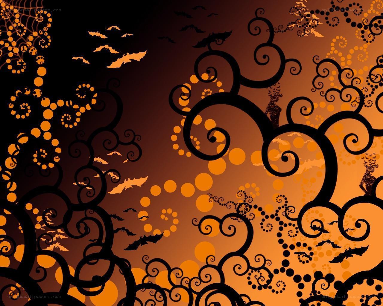 Halloween pattern with bats and swirls