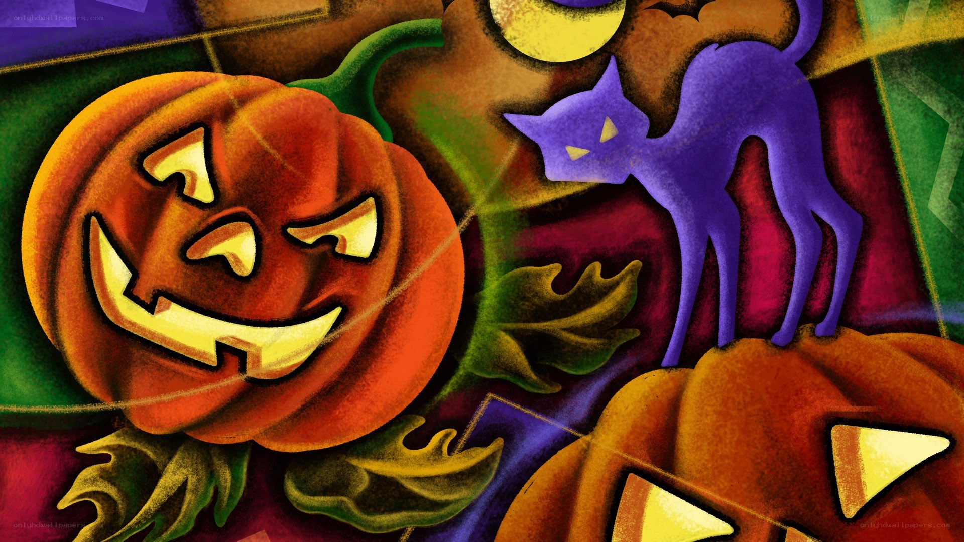 Halloween pumpkin and cat art