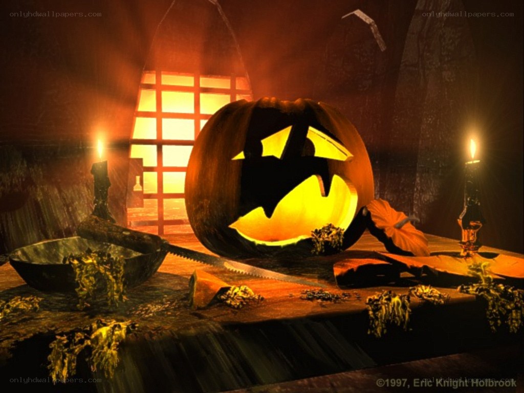 Halloween pumpkin carving scene