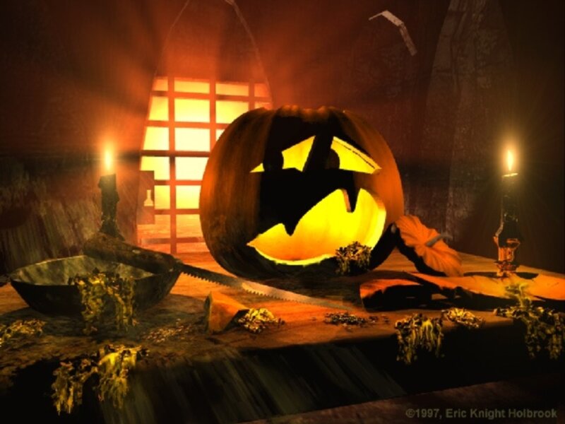 Halloween pumpkin in a dungeon