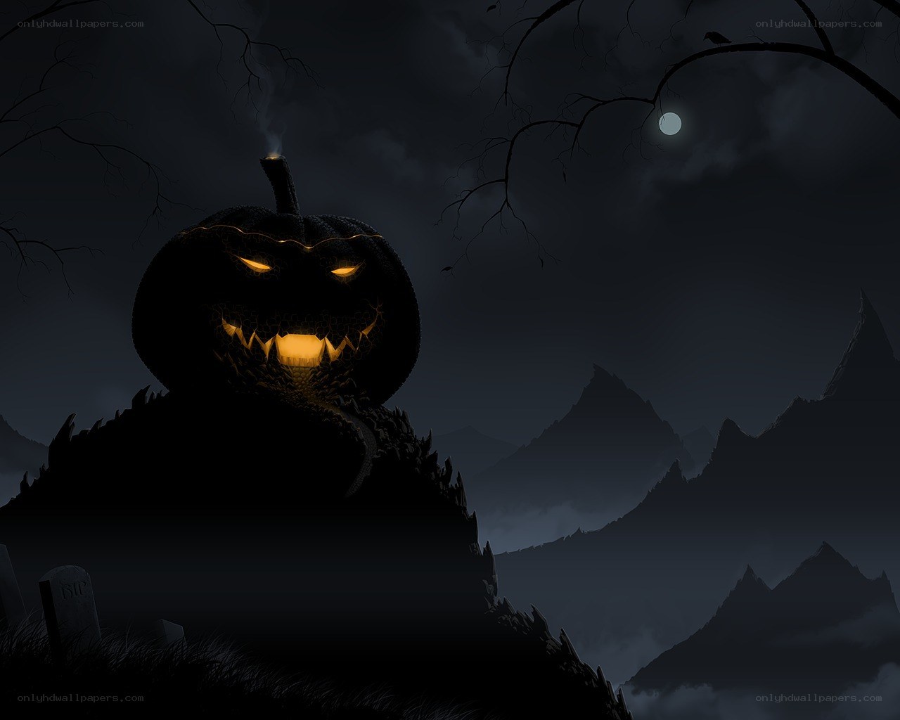 Halloween pumpkin in graveyard