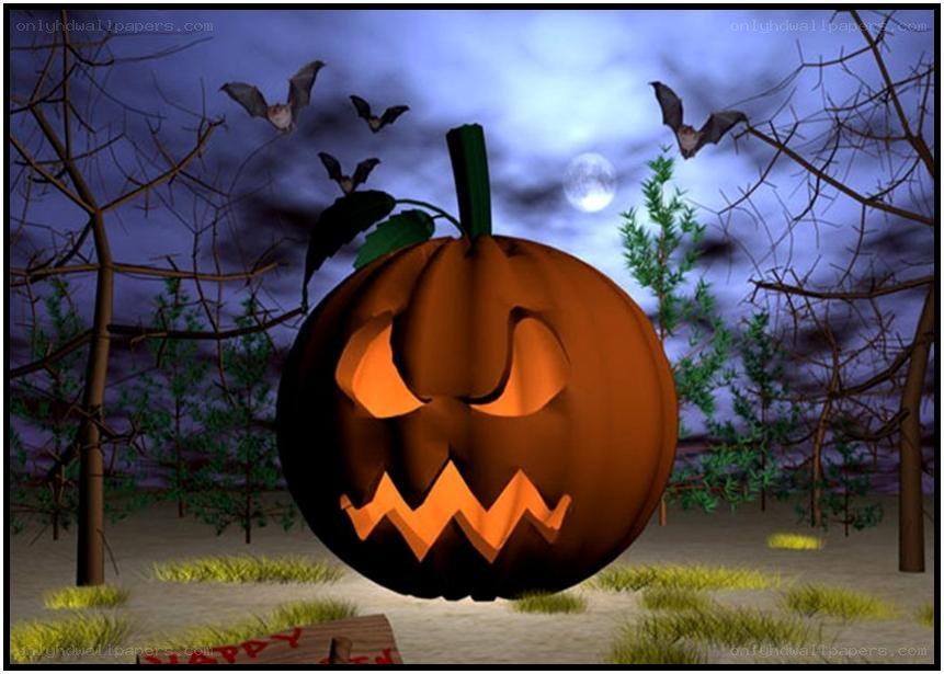 Halloween pumpkin in spooky forest