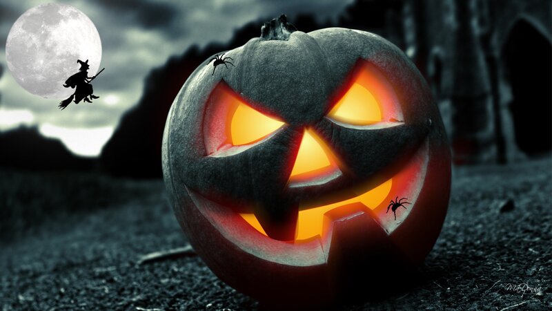 Halloween pumpkin with witch