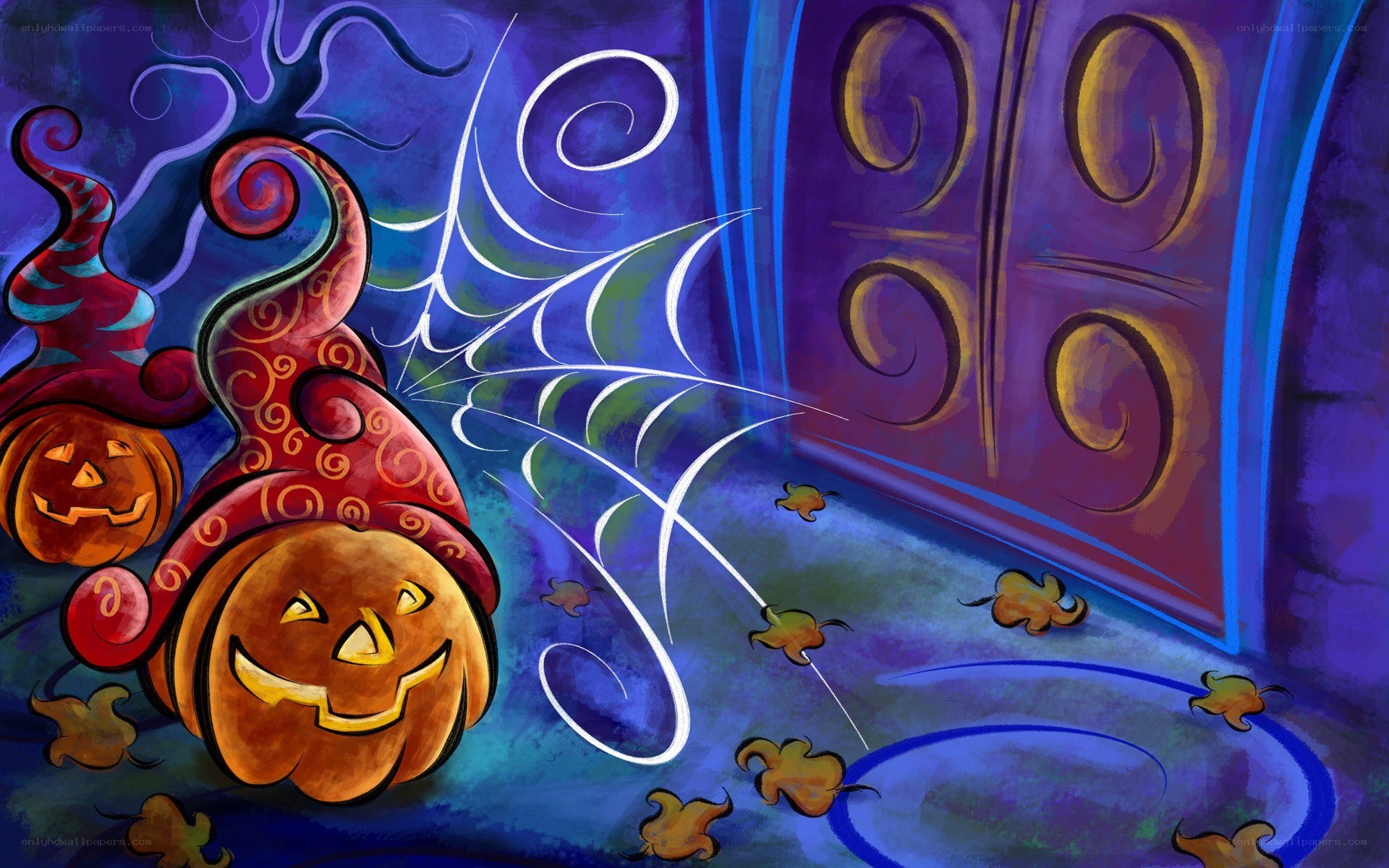 Halloween pumpkins at door