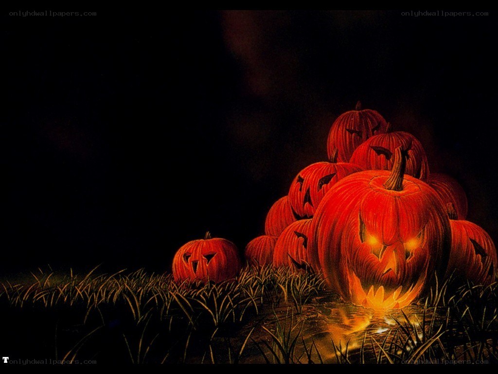 Halloween pumpkins at night