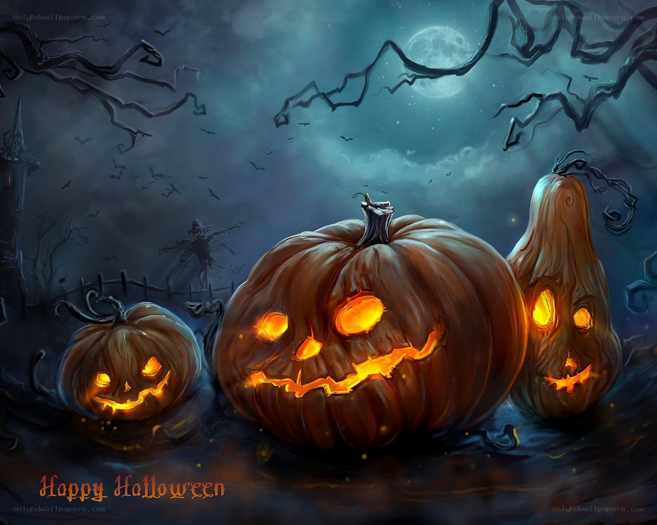 Halloween pumpkins at night