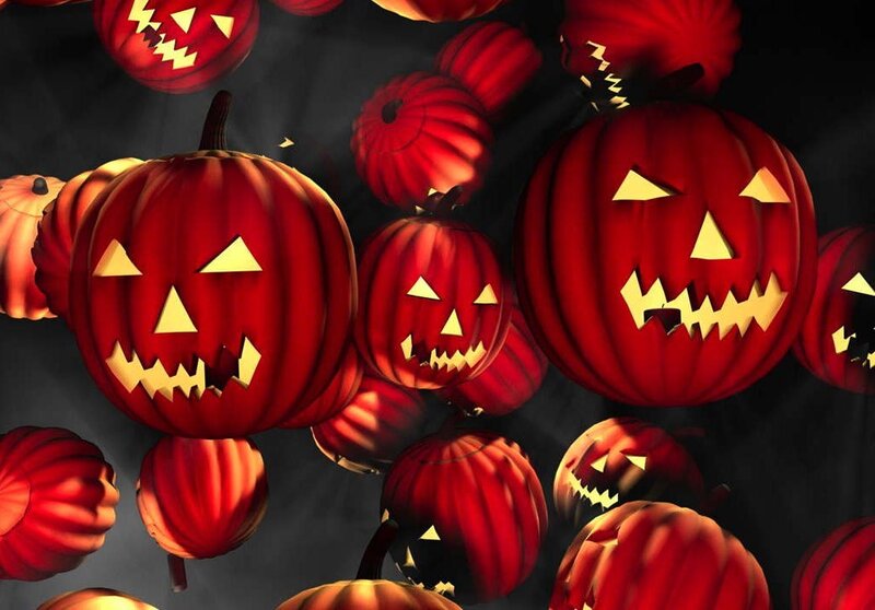 Halloween pumpkins floating