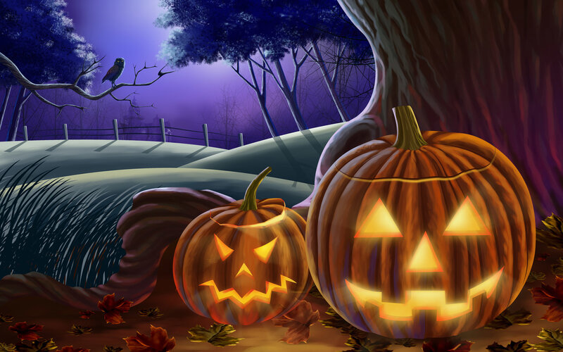 Halloween pumpkins in forest