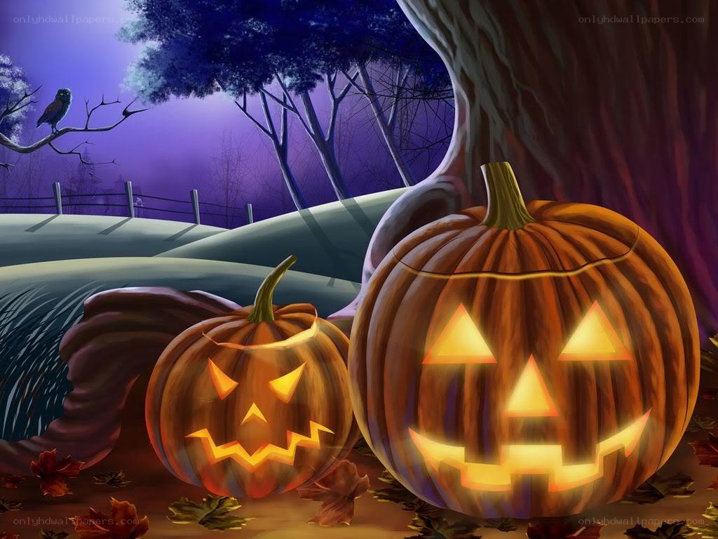 Halloween pumpkins in forest