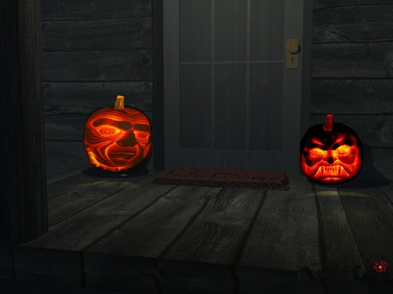 Halloween pumpkins on porch